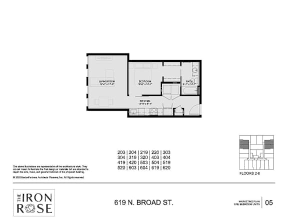 Floor Plan  One Bedroom at Iron Rose Apartments, Philadelphia, PA, 19123