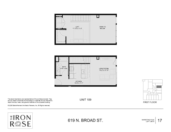 Floor Plan  Unit 109 Floorplan at Iron Rose Apartments, Philadelphia, Pennsylvania