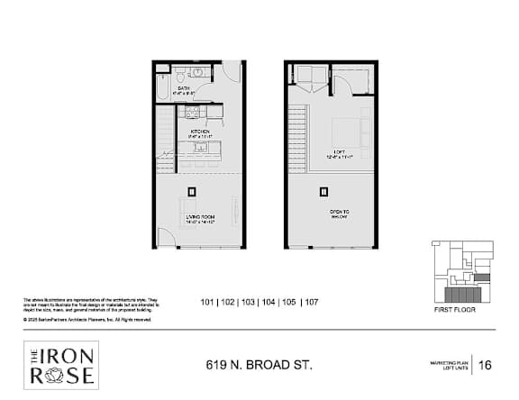 Floor Plan  1 Bedroom 1 Bath Floorplan at Iron Rose Apartments, Philadelphia, Pennsylvania