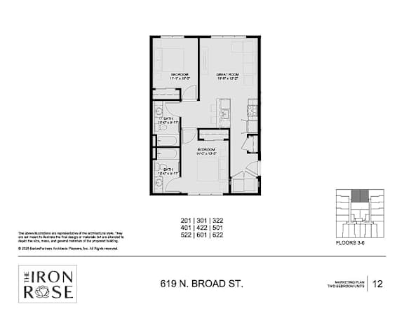 Floor Plan  2 Bed Floorplan at Iron Rose Apartments, Pennsylvania