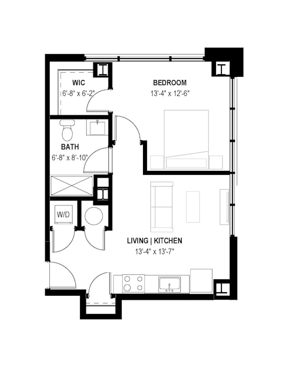 a floor plan of a 1 bedroom floor plan