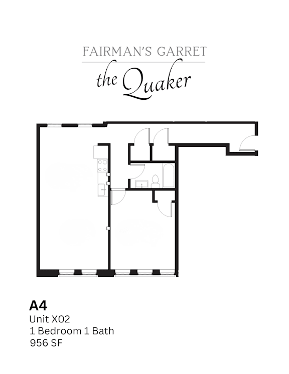 A floor plan for a unit at Fairman's Garret the Quaker.