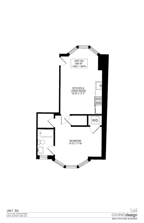 A black and white image of a floor plan for a unit.