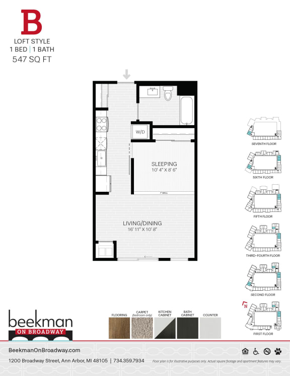 Floor Plan  2 bed 2 bath B Floor Plan at Beekman on Broadway, Michigan