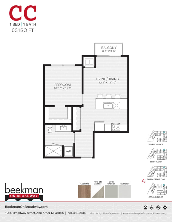 2 bed 2 bath CC Floor Plan at Beekman on Broadway, Michigan, 48105