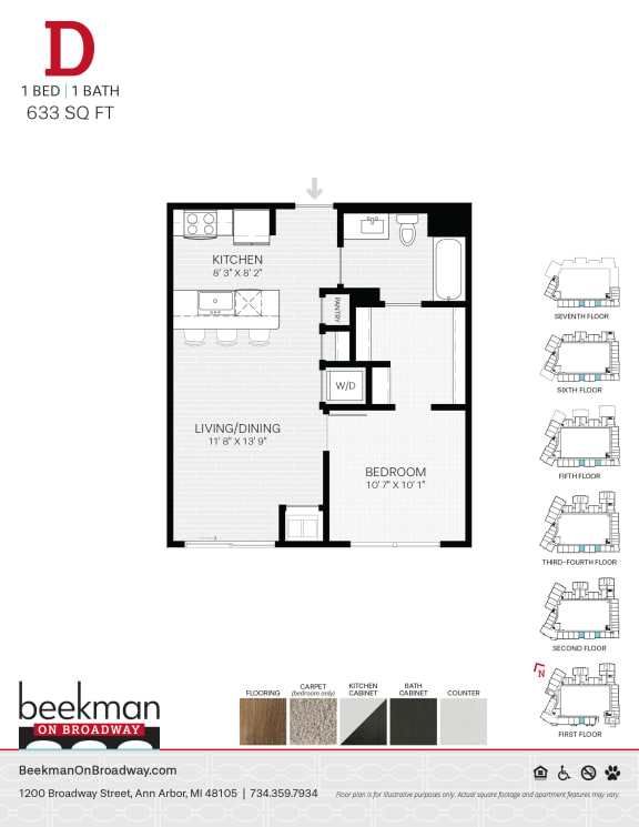 Floor Plan  2 bed 2 bath D Floor Plan at Beekman on Broadway, Ann Arbor