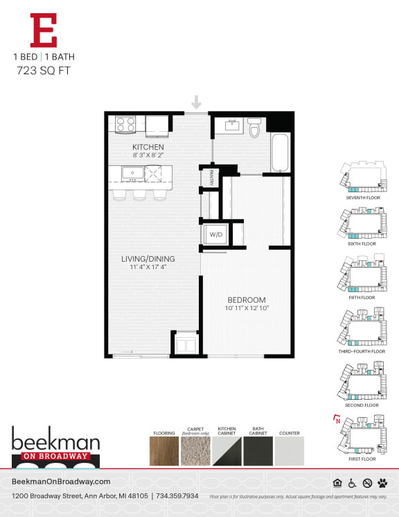 2 bed 2 bath E Floor Plan at Beekman on Broadway, Ann Arbor, MI