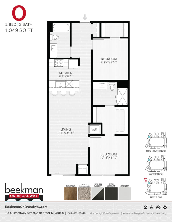 Floor Plan  2 bed 2 bath O Floor Plan at Beekman on Broadway, Ann Arbor, MI, 48105