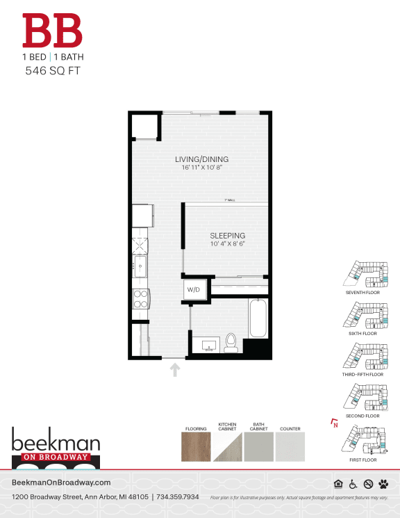 Floor Plan  2 bed 2 bath BB Floor Plan at Beekman on Broadway, Ann Arbor, 48105