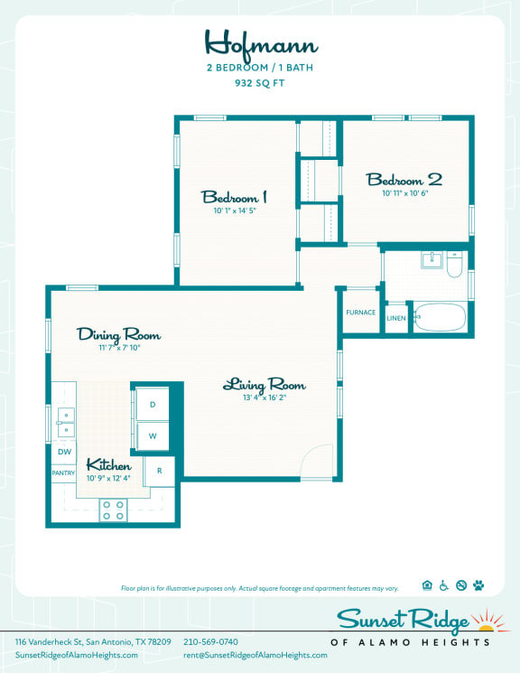Floor Plan  2 bed / 1 bath Hofmann