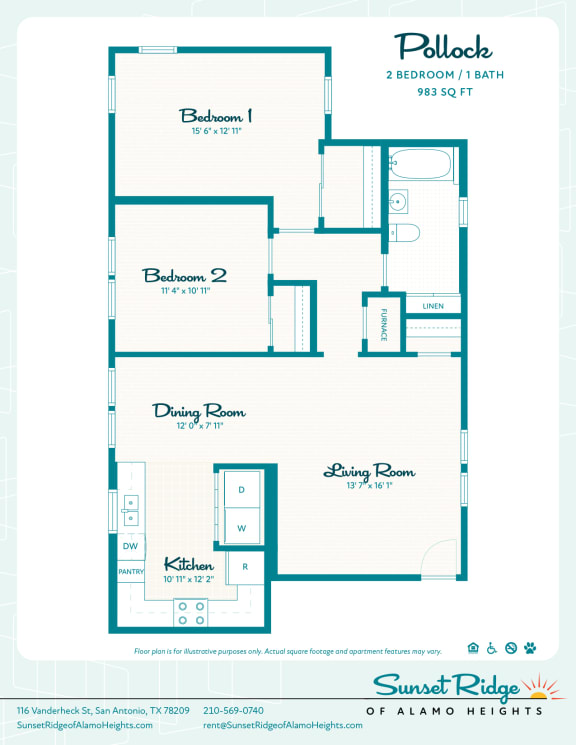 2 bed ./ 1 bath Pollock  at Sunset Ridge, San Antonio, TX