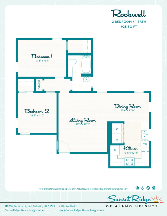 2 bed / 1 bath Rockwell  at Sunset Ridge, San Antonio, 78209