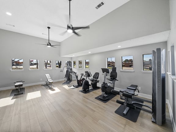 the gym atrium at the district flats apartments in lenexa