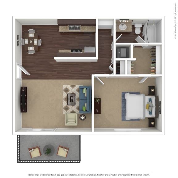 1 Bedroom 1 Bath Floor Plan at The Grove Brentwood, Tennessee, 37211