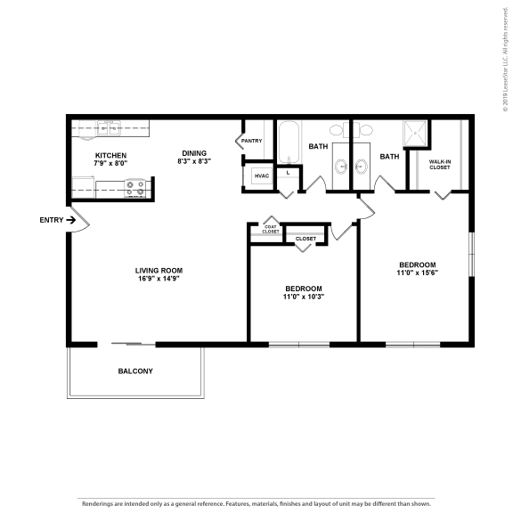 2 Bed 2 Bath Floor Plan at The Grove Brentwood, Nashville Tennessee?