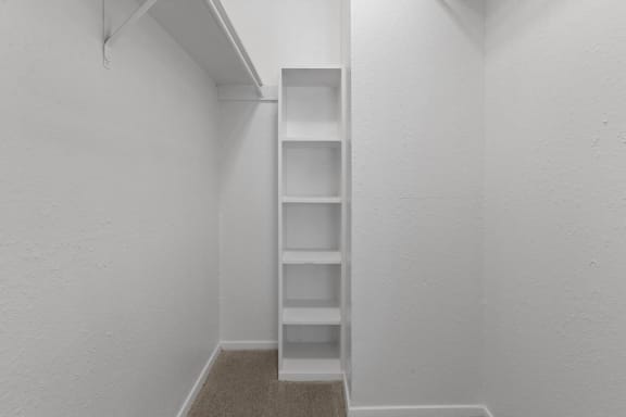 the closet in a small apartment with shelves and a window at District 2308, Arlington, TX ?