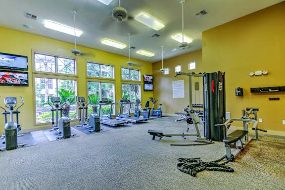Fitness center at Stone Creek at Old Farm Apartments, Houston, TX 77063