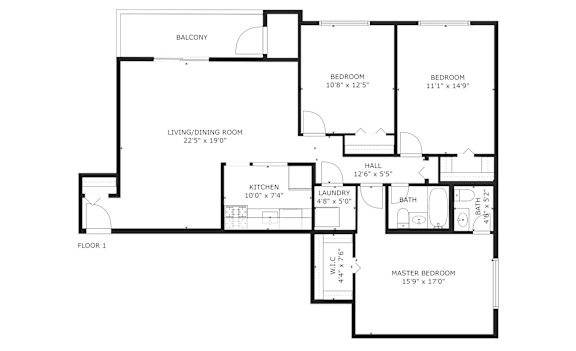 A black and white floor plan of a house with a balcony.