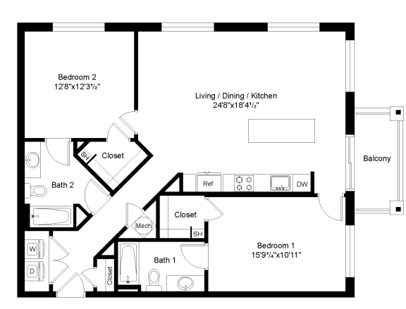 a floor plan of a house with a bedroom and a living room