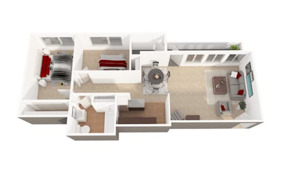 a bedroom floor plan with a bathroom and a living room