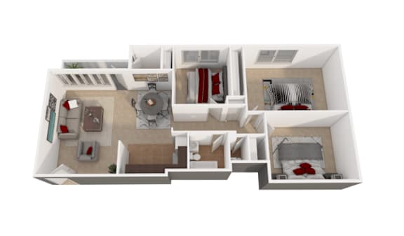a 3d floor plan of a studio apartment with a bedroom and living room