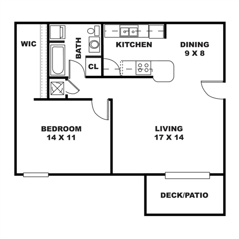  Floor Plan 1 Bedroom, 1 Bathroom