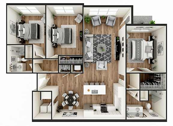 A series of images showing different layouts of a room.