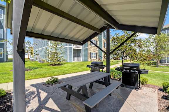Shaded Picnic Area With BBQ at Aventura at Richmond, St. Peters, Missouri