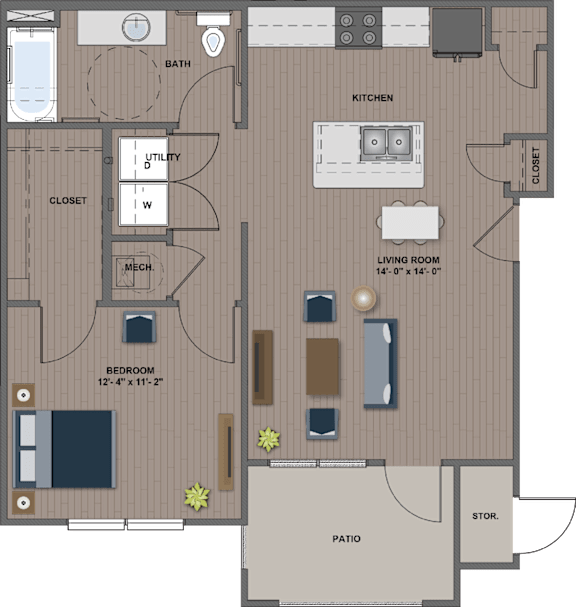 A floor plan of a house with a living room, kitchen, and two bedrooms.