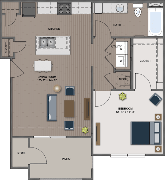 Floor Plan  A floor plan of a house with a living room, kitchen, bathroom, and two bedrooms.