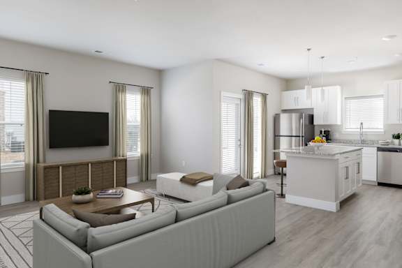 Open Layout with Modern Kitchen and Natural Lighting