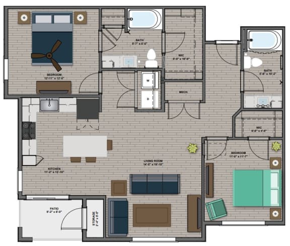 Floor Plan  2 bed 2 bath&#xA0;at The Edison at Farrow Commons, Myrtle Beach