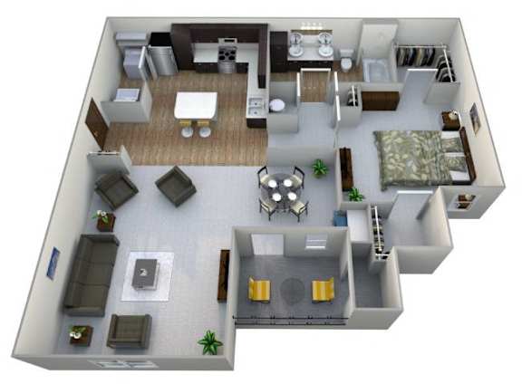 Floor Plan  1 bedroom 1 bath B at Aventura at Wentzville I &amp; II Apartments, Wentzville, 63385