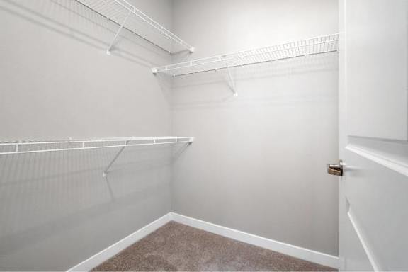 A white closet with a brown carpet and a white door at Aventura at Wentzville I &amp; II Apartments, Missouri