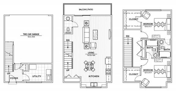 2 Bed 2.5 Bath Floor Plan at Aventura at Forest Park, St. Louis