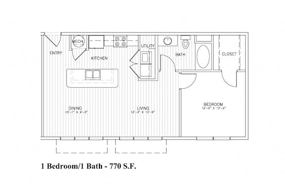 1Bed 1Bath A1 Floorplan at Aventura at Forest Park, St. Louis,Missouri
