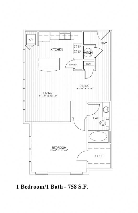1Bed 1Bath - A2 Floorplan at Aventura at Forest Park, St. Louis,Missouri