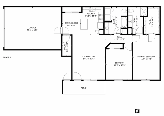 Floor Plan, Pineview 2 Bedroom 2 Bathroom