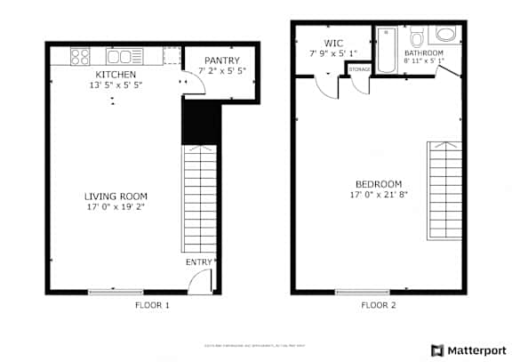 Pilgrim Way, Two Story, 1 Bed/1 Bath Floor Plan