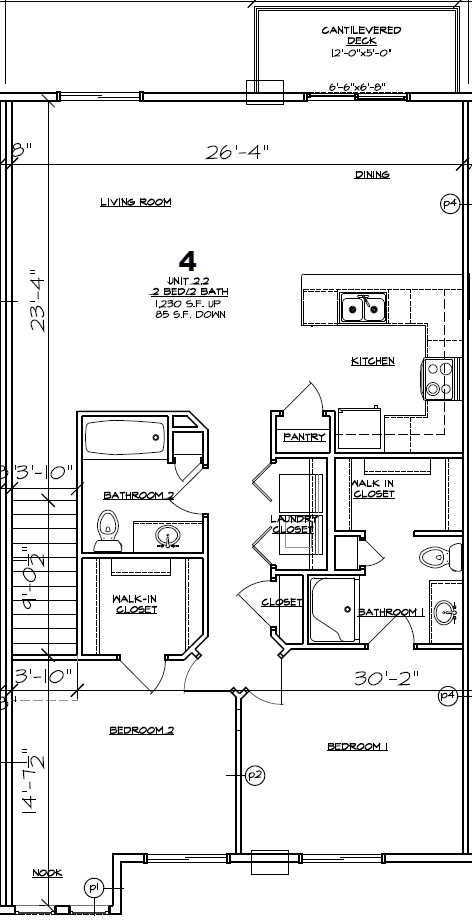 the floor plan for this home includes two bedrooms and two baths