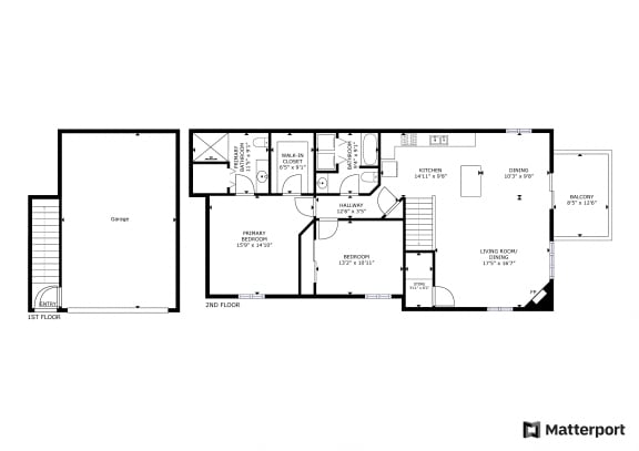 2 Bed/2 Bath Upper, 1 Stall Attached Garage, Floor Plan