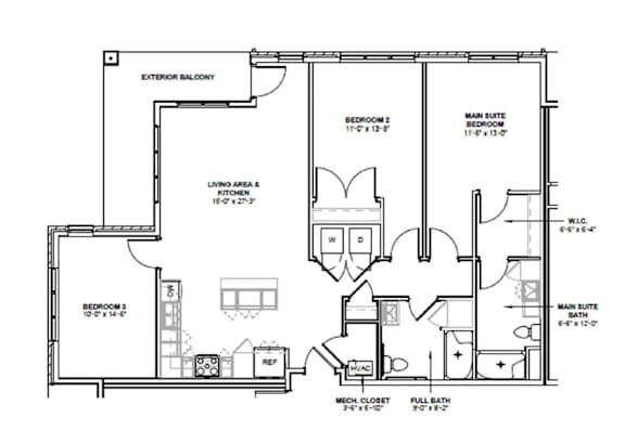A floor plan of a house with labeled rooms and dimensions.