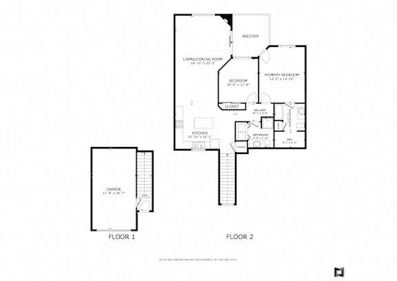 A floor plan for a two story home with a garage.