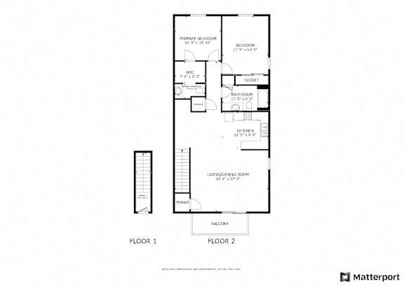 2 Bed/1.5 Bath Floor Plan