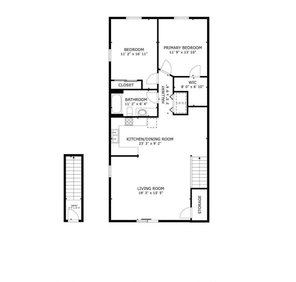 Riverwalk: 2 Bed/ 1 Bath Upper (j, jx)