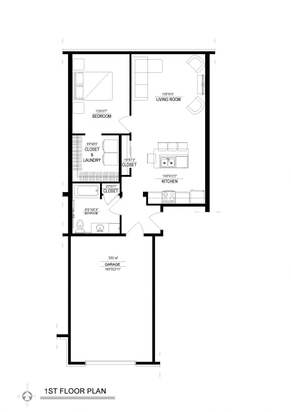 Floor Plan  1 Bed/1 Bath, Attached Garage 1ba, Floor Plan