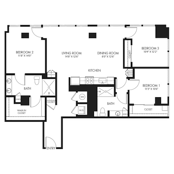 A black and white floor plan of a house with labeled rooms and dimensions.
