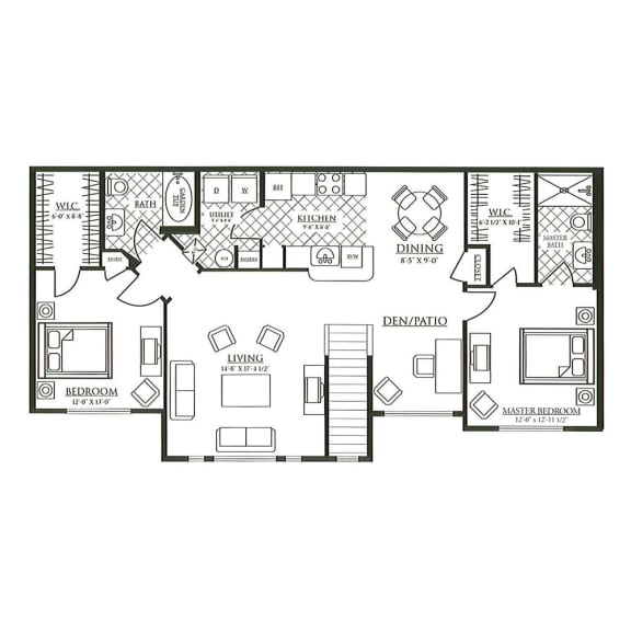 a floor plan of a home with bedrooms and a large living room