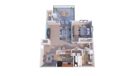 Island View Apartments Richland, Washington 1 Bedroom 1 Bathroom 3D Floor Plan