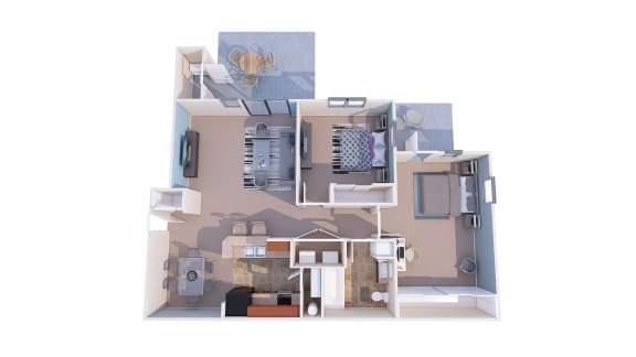 Island View Apartments Richland, Washington 2 Bedroom 1 Bathroom 3D Floor Plan